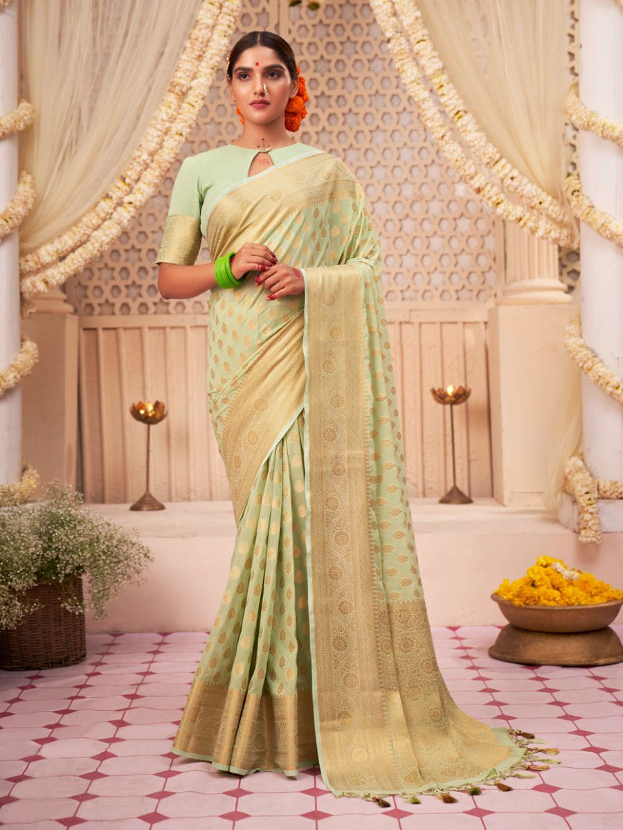 "Elegance woven in every thread, Banarasi Soft Silk Saree."