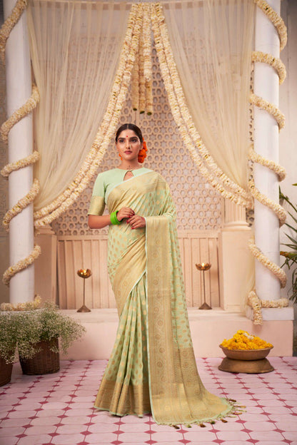 "Elegance woven in every thread, Banarasi Soft Silk Saree."