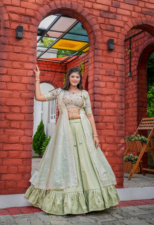 "Flutter into elegance with our mesmerizing Butterfly Pista Lehenga Choli collection!"