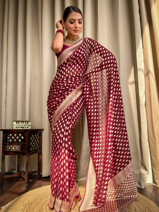 "Wrap yourself in elegance with our new collection of Banarasi silk sarees, designed for the modern woman. Shop now and embrace timeless beauty!"