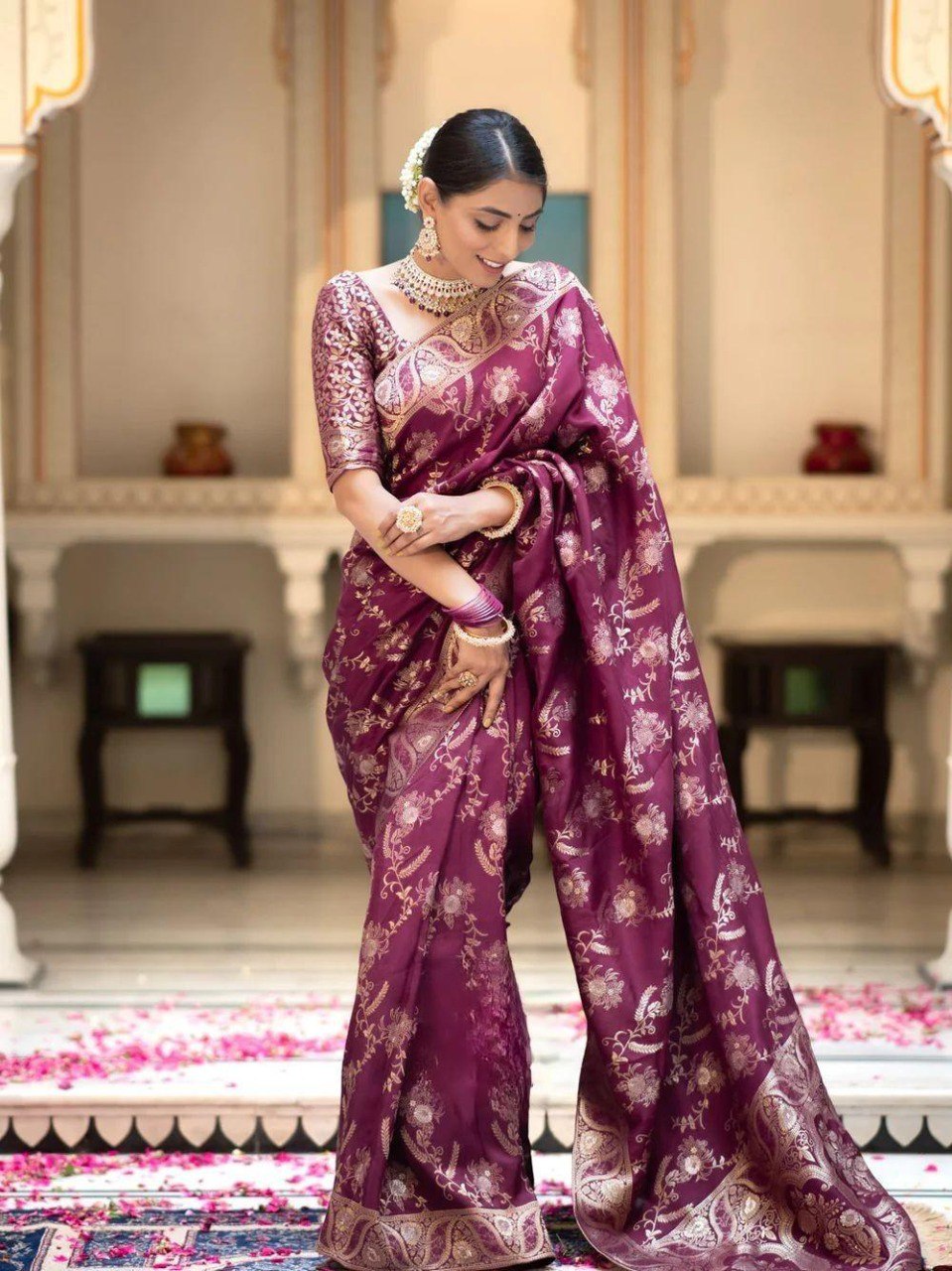 "Wrap yourself in elegance, grace, and tradition with our timeless Banarasi silk sarees."