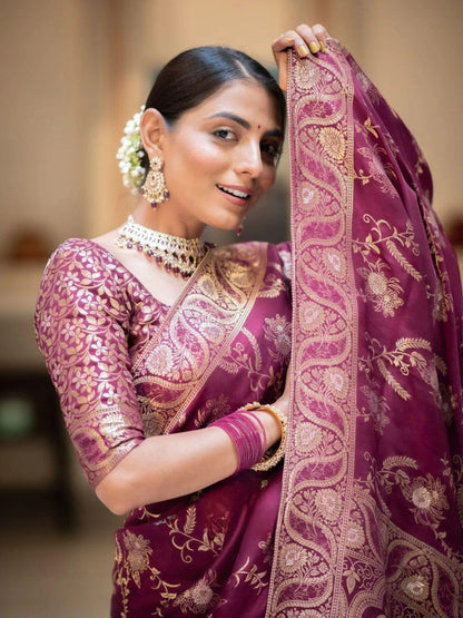 "Wrap yourself in elegance, grace, and tradition with our timeless Banarasi silk sarees."