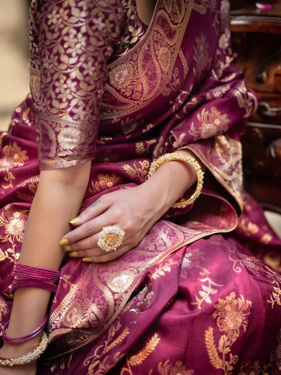 "Wrap yourself in elegance, grace, and tradition with our timeless Banarasi silk sarees."