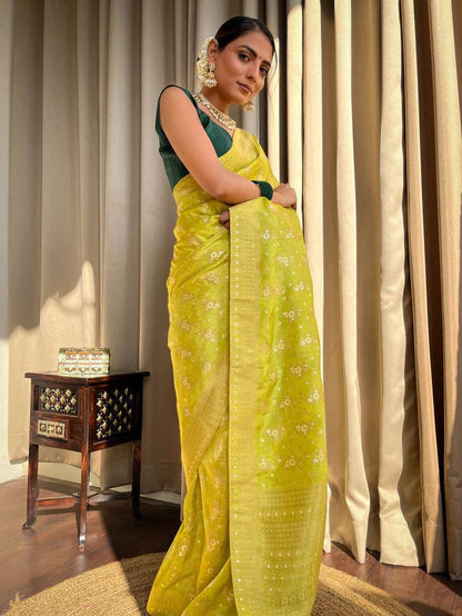 "Embrace elegance, drape in tradition – Banarasi Shoft silk, where beauty meets heritage."