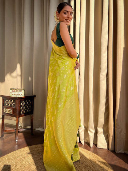 "Embrace elegance, drape in tradition – Banarasi Shoft silk, where beauty meets heritage."