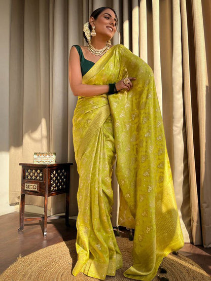 "Embrace elegance, drape in tradition – Banarasi Shoft silk, where beauty meets heritage."