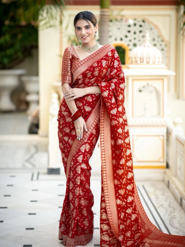 "Elegance woven in every thread, embrace the allure of Banarasi Shoft silk."