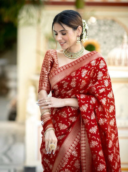 "Elegance woven in every thread, embrace the allure of Banarasi Shoft silk."