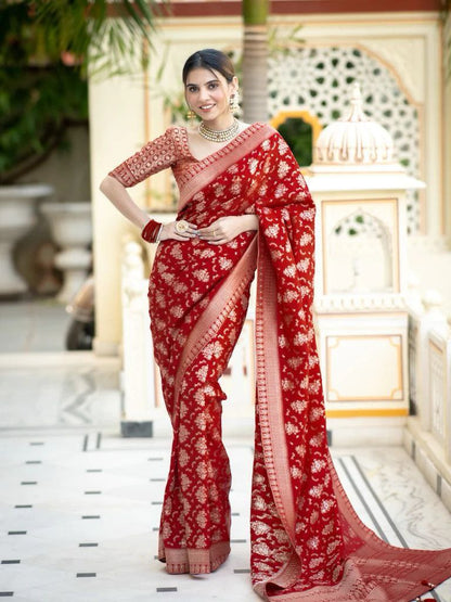 "Elegance woven in every thread, embrace the allure of Banarasi Shoft silk."