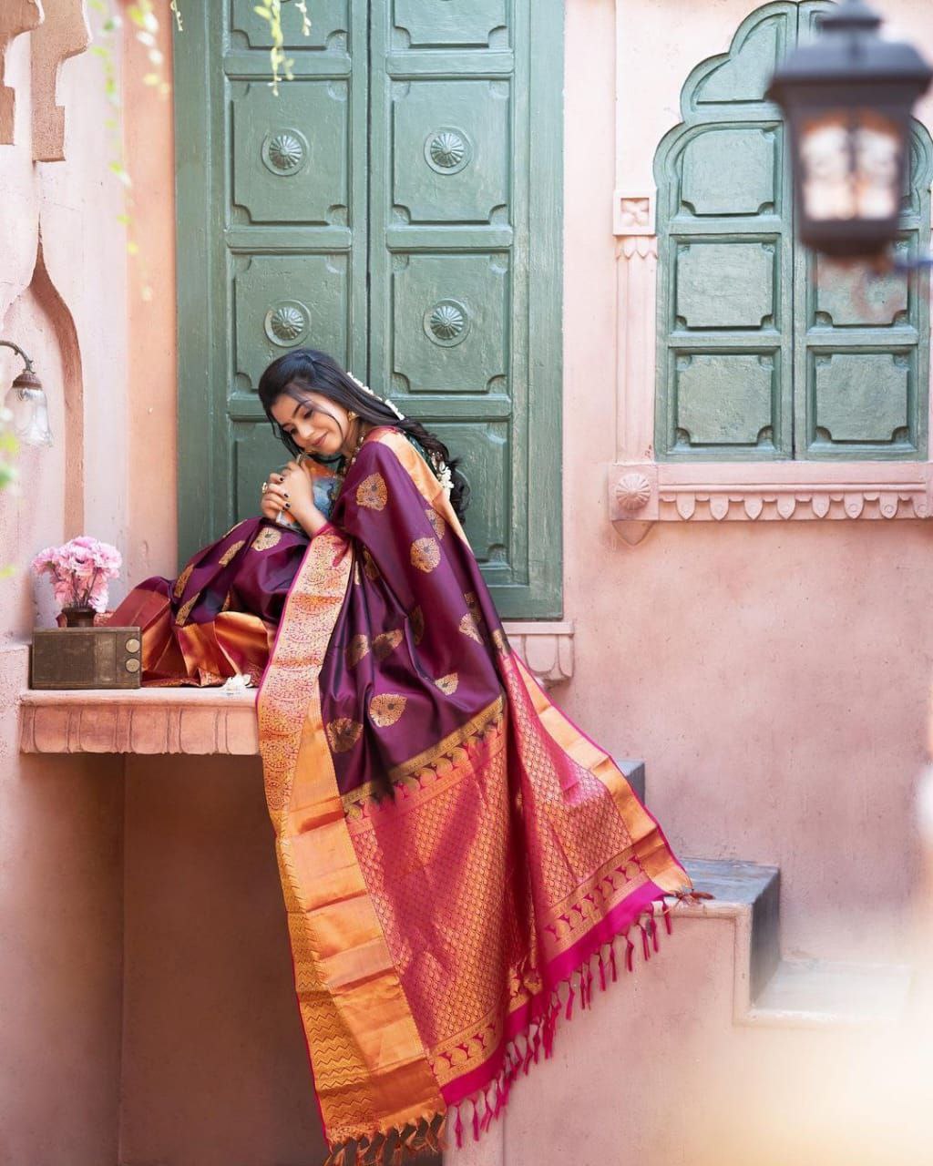 "Embrace elegance with our soft silk copper sarees – where tradition meets luxury."