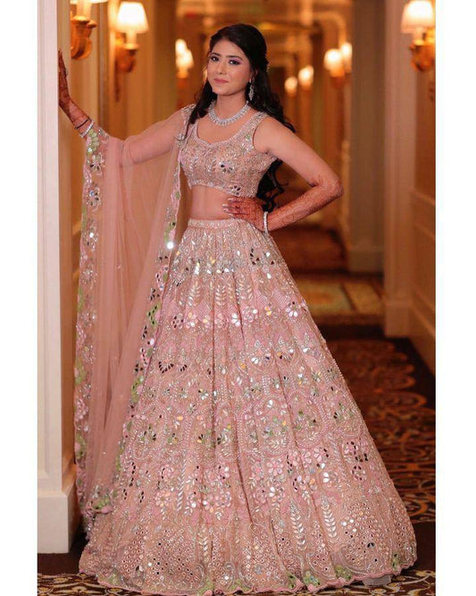 Soft Butterfly Net Real Mirror Embroidery Sequins Work Lehenga Choli