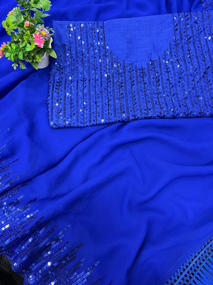 "Grace in Every Hue: Shine Bright in a Georgette Blue Saree."