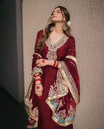 "Elevate your style, from head to toe, with the perfect trio: top, bottom, and dupatta flow."