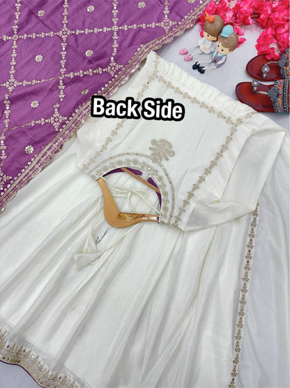 Party Wear Look Pur Chinon Silk Fancy Anarkali Gown,Dupatta & Bottom Set