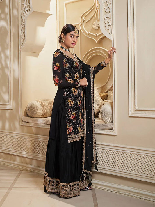 Beautiful Designe Collection Fancy Embroidery And Sequins Work Kurti - Plazzo With Dupatta