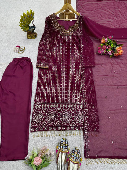"Chic Simplicity, Timeless Charm: Elevate Your Style with Faux Georgette Top, Bottom, and Dupatta Sets."