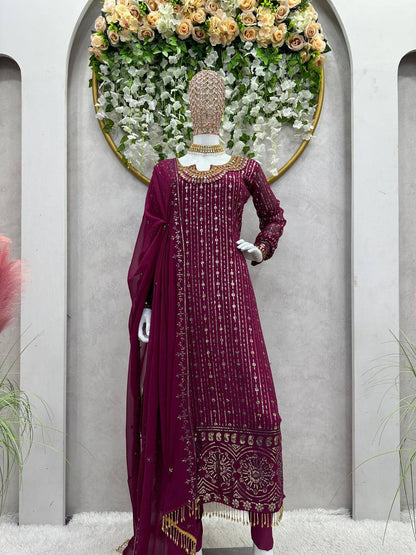 "Chic Simplicity, Timeless Charm: Elevate Your Style with Faux Georgette Top, Bottom, and Dupatta Sets."