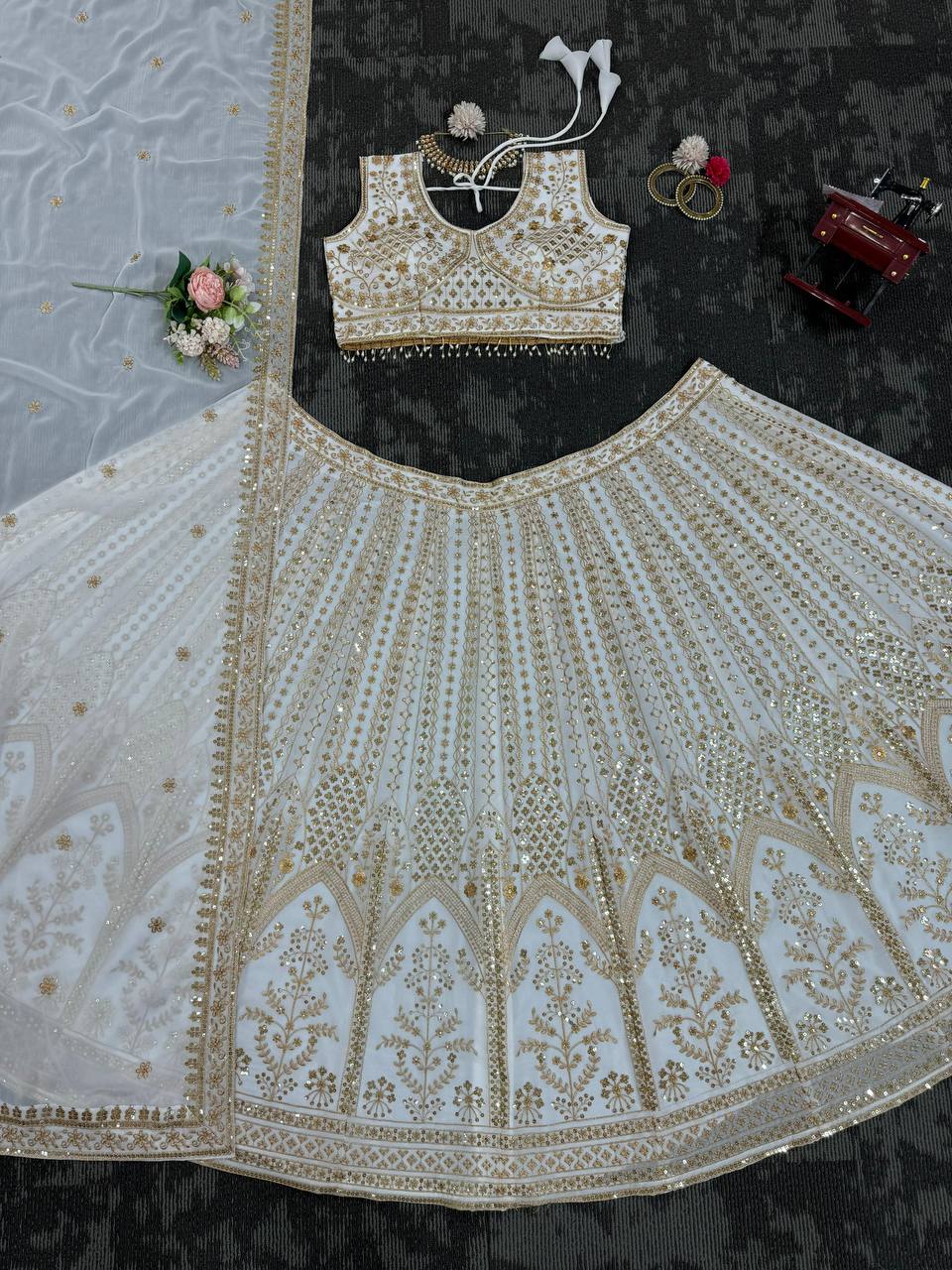 "Elegance in Every Drape: Faux Georgette Lehenga Choli"