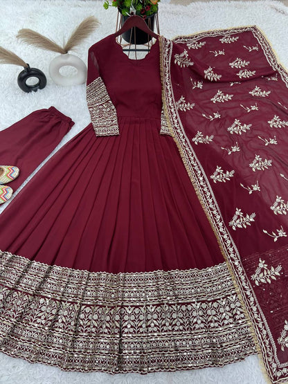 Designer Party Wear Look Full Heavy Embroidery Sequence Work Gown