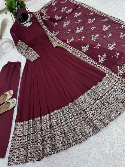 Designer Party Wear Look Full Heavy Embroidery Sequence Work Gown