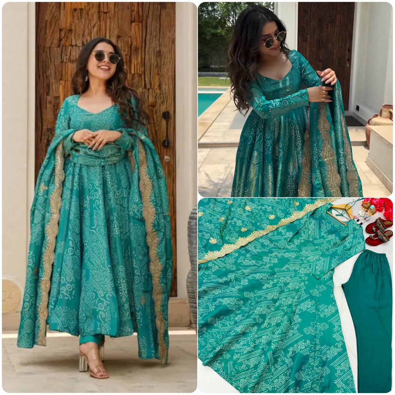 Party Wear Look Pur Two Tone Banarasi Silk Fancy Anarkali Gown Bottom And Dupatta Set