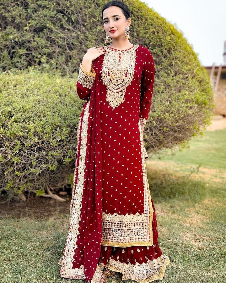 Fox Goegotte Embroidery Siqunce Work Designer Party Wear Sharara Suit & Dupatta Set