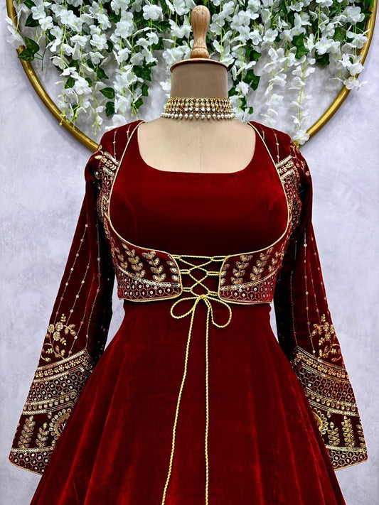 Maroon Velvet Gown