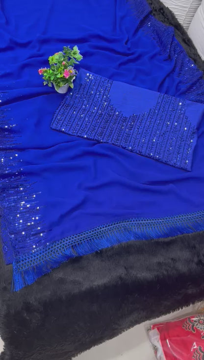 "Grace in Every Hue: Shine Bright in a Georgette Blue Saree."