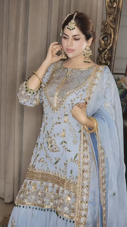 Heavy Embroidery And 5mm Sequins Work Top - Sharara With Dupatta